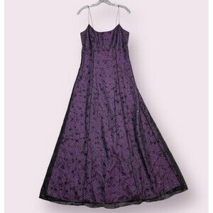 Chelsea Nites Maxi Dress 10 Whimsigoth Y2K Velvet Burnout Floral Sheer Purple